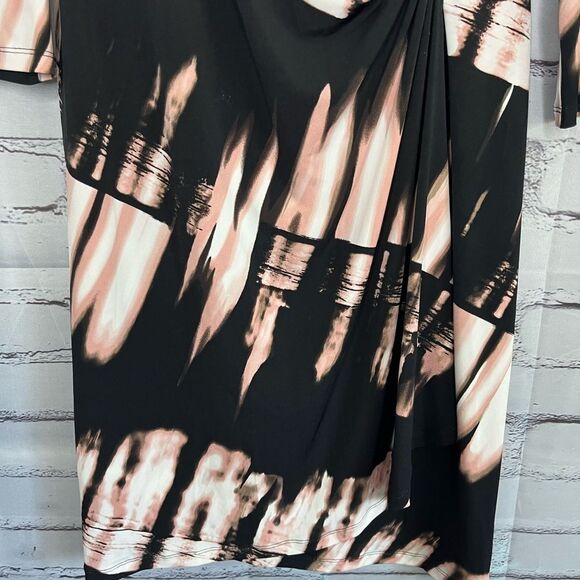 Calvin Klein Black and Orange Sheath Midi Dress V-neck Long Sleeve SZ L Flowy - Picture 4 of 14